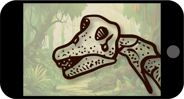 恐竜の化石が写った携帯画面