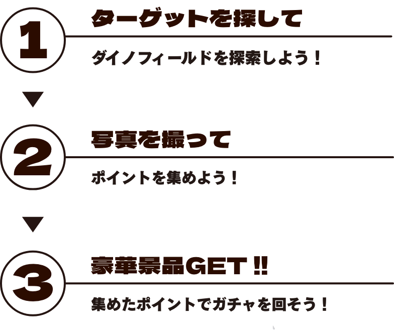①ターゲットを探して②写真を撮って③豪華景品ゲット