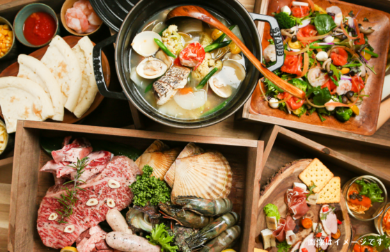 【グランピング・ゴールド2食】北陸の海鮮・荒鳥ポーク・黒毛和牛・手作りピザ★オールインクルーシブ★の写真